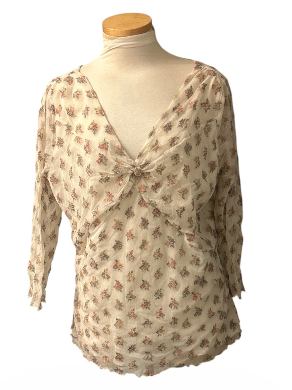 Nine West Vintage Cream Sheer Floral Knot-Front Blouse Size 1XL